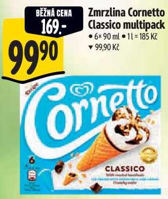 Zmrzlina Cornetto Classico multipack, 6x 90 ml 