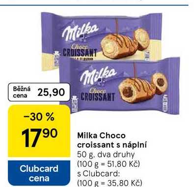 Milka Choco croissant s náplní, 50 g, dva druhy