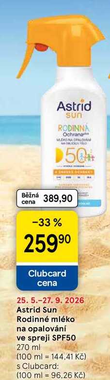 Astrid Sun Rodinné mléko na opalování ve spreji SPF50, 270 ml