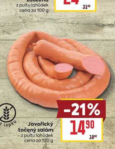 Javořický točený salám z pultu lahůdek cena za 100 g