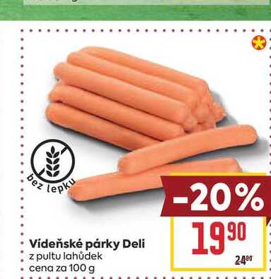 Vídeňské párky Deli z pultu lahůdek cena za 100 g