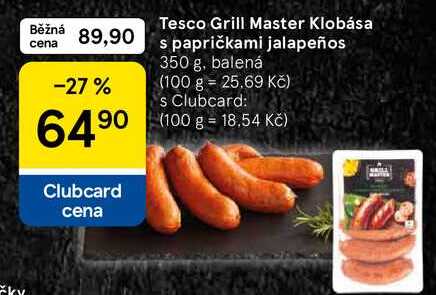 Tesco Grill Master Klobása s papričkami jalapeños, 350 g, balená