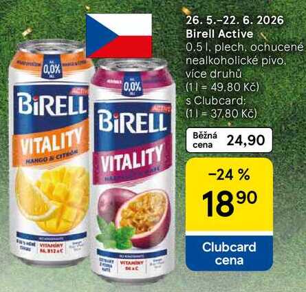 Birell Active, 0.5 l, plech, ochucené nealkoholické pivo, více druhů