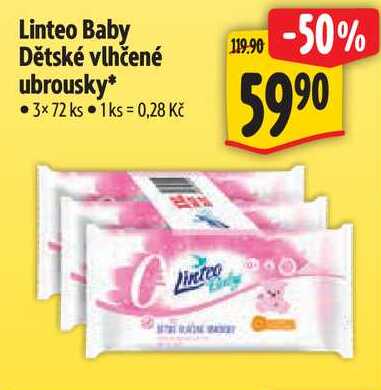 Linteo Baby Dětské vlhčené ubrousky, 3x 72 ks