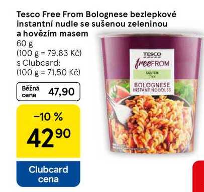Tesco Free From Bolognese bezlepkové instantní nudle se sušenou zeleninou a hovězím masem, 60 g