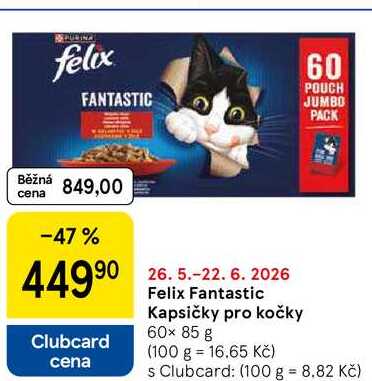 Felix Fantastic Kapsičky pro kočky, 60× 85 g  