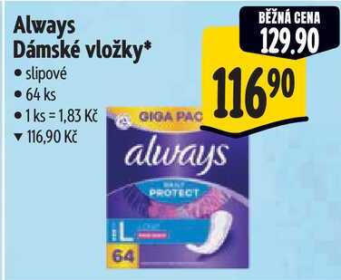 Always Dámské vložky, 64 ks